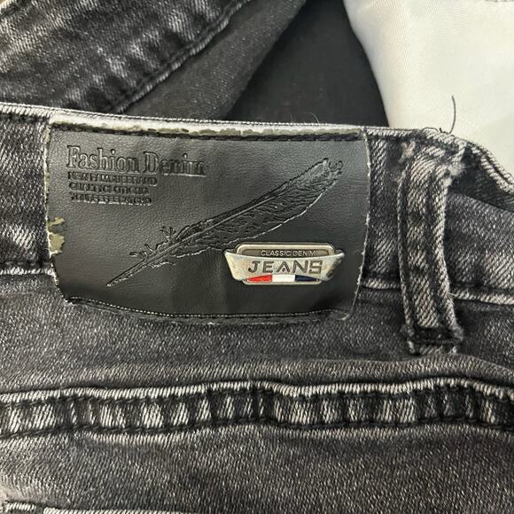 Black Patchwork Skinny Jeans Size 28 Distressed Punk Y2K Graphic Denim Pants - Picture 4 of 5